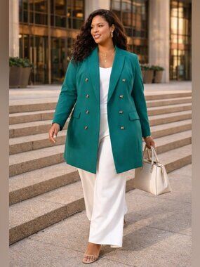Laura Plus Long Blazer Green Size 24 Double Breasted Tailored Workwear Office
